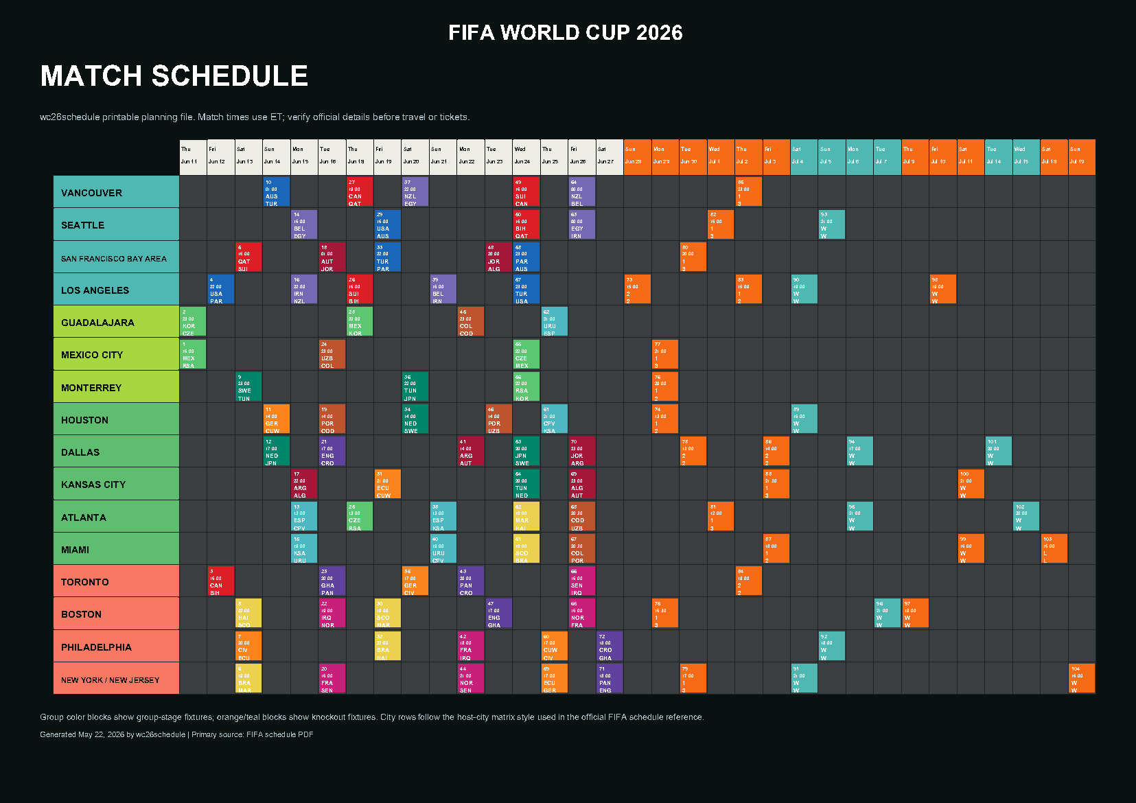 Printable World Cup 2026 schedule PDF matrix preview